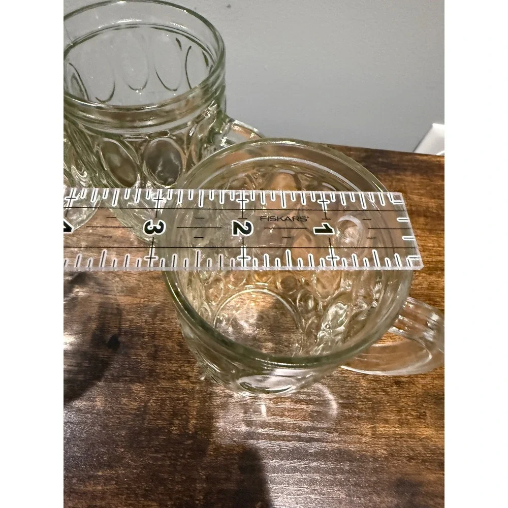 Vintage Thumbprint Glass RootBeer Mugs Set of 4 Clear Dimple Steins 5.5